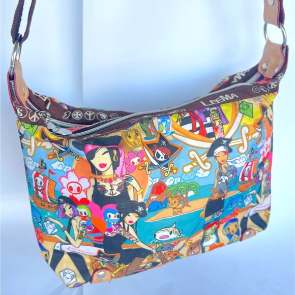 LEEMA Pirate Cartoon Bag Colorful Zipper Asian Cartoons Print Crossbody Purse - Picture 3 of 9